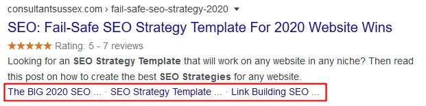 Sitelinks Google Search Snippet