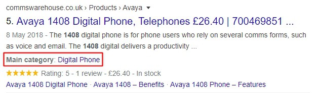Product Google Search Snippet